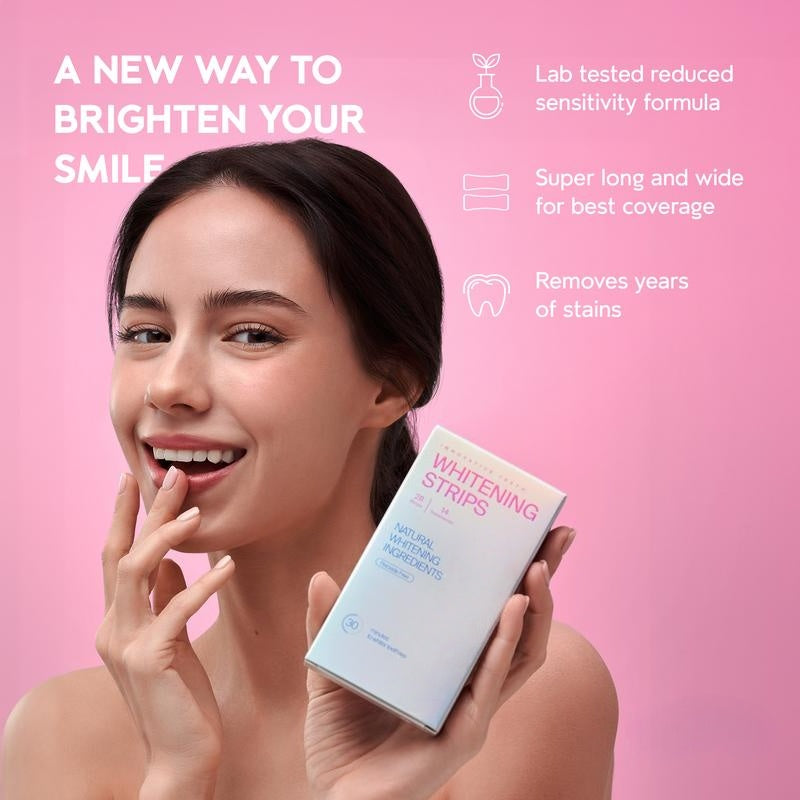 Teeth Whitening Strips 14 Treatments Kit, Peroxide Free Gentle Enamel Safe Green Strips, Instant Teeth Brightener w/ Coconut Oil