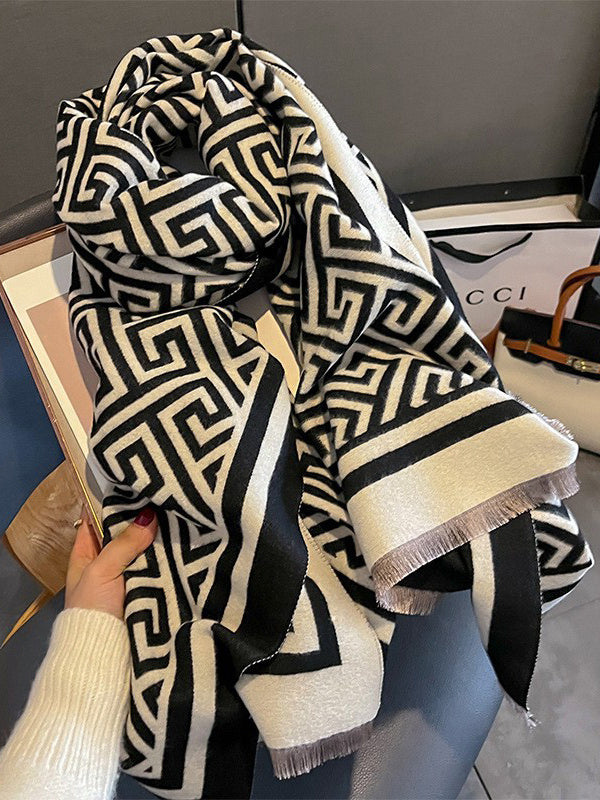 Keep Warm Geometric Fringed Shawl&Scarf
