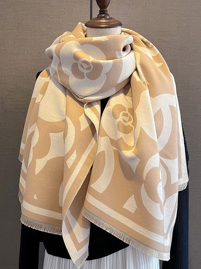 Knitted Flower Keep Warm Fringed Shawl&Scarf