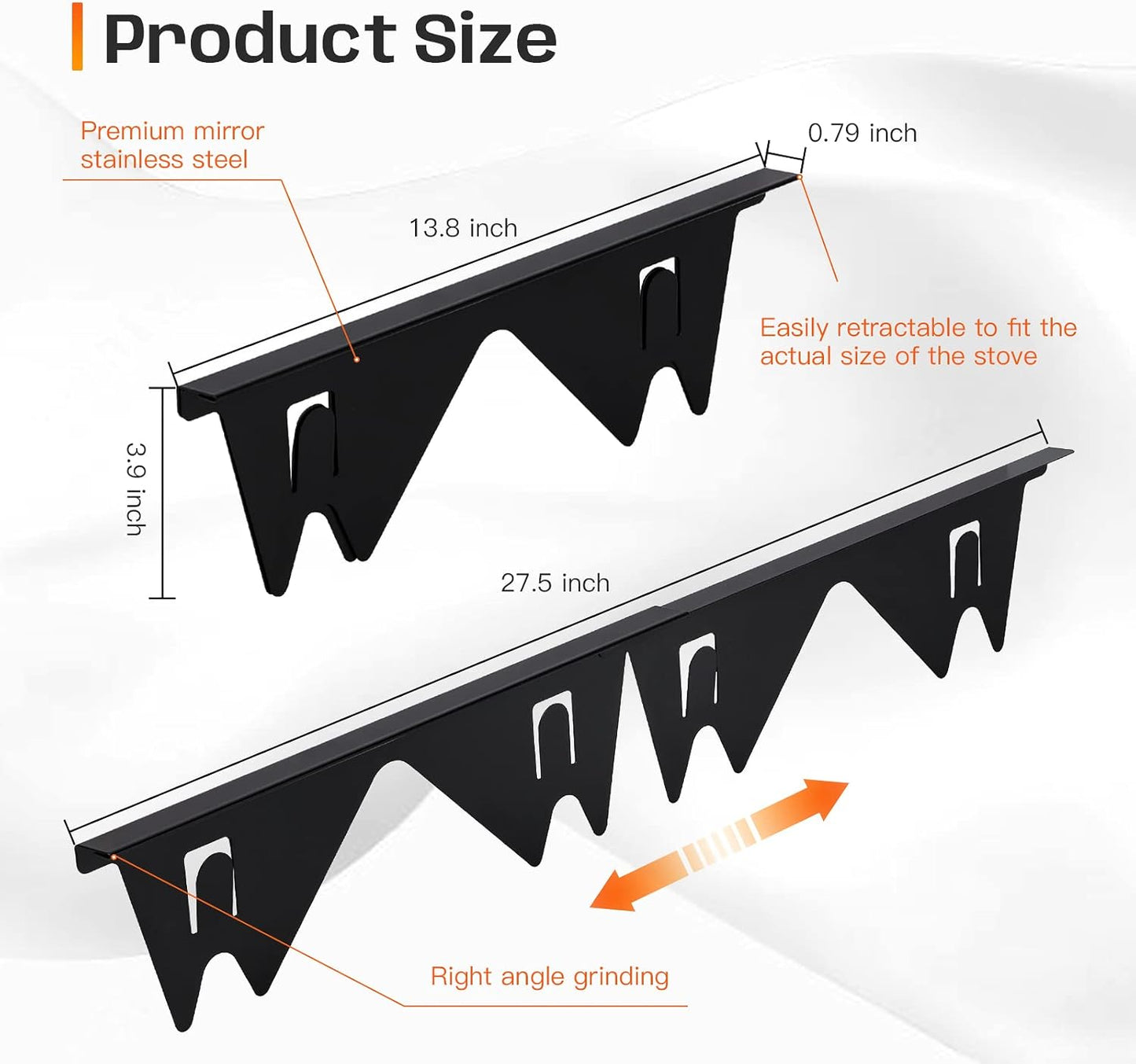 Stove Gap Filler, Easy retractable Length 13.8" to 27.5", Width 0.79",Black(2PCS)
