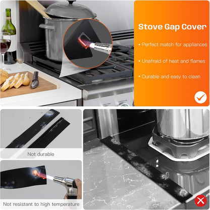 Stove Gap Filler, Easy retractable Length 13.8" to 27.5", Width 0.79",Black(2PCS)