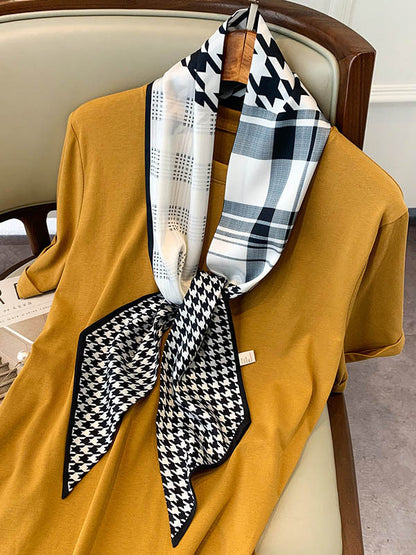 Original Striped&Plaid Print Hair Band&Silk Scarf