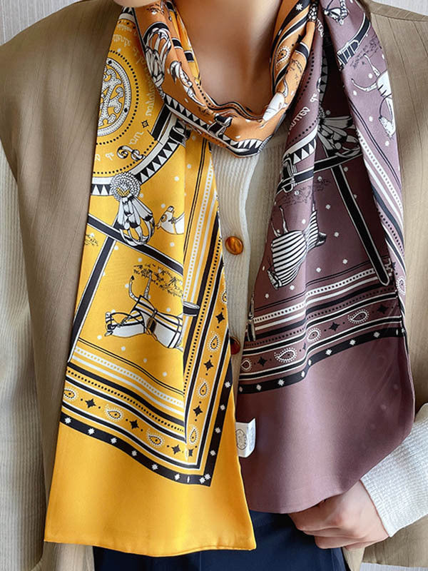Vintage Silk Imitation Printed Scarf