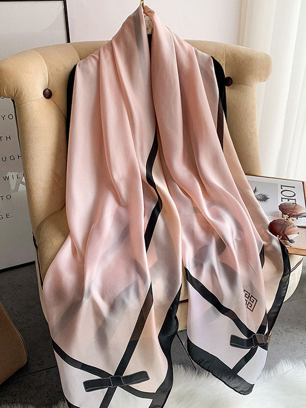 Urban Bow-Embellished Printed Contrast Color Shawl
